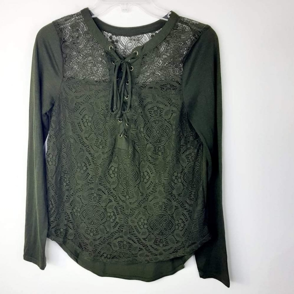 No Boundaries Tops - No Boundaries | Green Lacey Long Sleeve